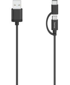 Hama 00200616 Micro-USB Cable, 2 in 1, incl. Adapter to USB-C, USB 2.0, 0.75 m