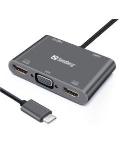 Sandberg 136-35 USB-C Dock 2xHDMI+1xVGA+USB+PD