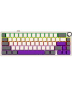 Wireless mechanical gaming keyboard Pro, 2.4 GHz, BT, RGB Backlight, 16 modes, 66 keys, 50M presses, linear Lorgar Toxic Purple switches, multimedia knob, built-in 3750 mAh battery, Hot Swap, Gasket mount, spring cable 2.3m, beige grey purple