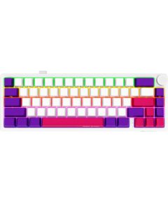 Wireless mechanical gaming keyboard Pro, 2.4 GHz, BT, RGB Backlight, 16 modes, 66 keys, 50M presses, linear Lorgar Toxic Purple switches, multimedia knob, built-in 3750 mAh battery, Hot Swap, Gasket mount, spring cable 2.3m, white red purple