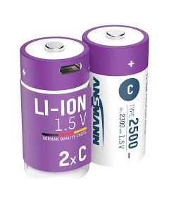 Аккумуляторы C 1.5V 2500mAh (Li-Ion 4.07Wh), с пиковой выходной мощностью USB-C DC 1.5V 2.5A (коробка 2шт) ANSMANN