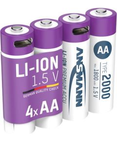 Аккумуляторы AA 1,5В 2000мАч (Li-Ion 3,26Втч), с USB-C пиковой выходной мощностью DC 1,5В 2А (коробка 4шт) ANSMANN