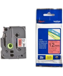 Lenta BROTHER TZE-431, 12 mm x 8 m, melni burti uz sarkana fona