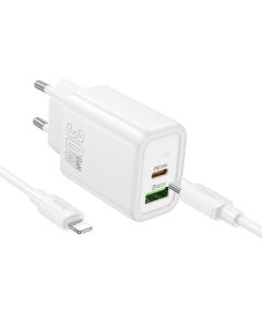 Сетевая зарядка Hoco N63 30W GaN USB-C/USB-A + USB-C to Lightning cable 1.0m белая