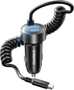Choetech TC0030 65W 1C1A dual-port car charger with 1.2m spring cable