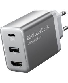 Vention FJAH0-EU USB(C+A)+HDMI GaN mains charger (60W/5W/4K@60Hz) (grey)