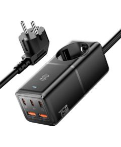 Wall charger, Essager, ECTAC-BRB01-Z, GaN, 3xUSB-C, 2xUSB-A, Gniazdko AC, 75W (black)