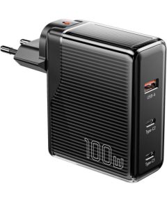 Wall charger, Essager, ECT2CA-ZXB01-Z, GaN, USB-A, USB-C 100W (black)