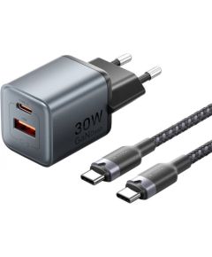 GaN Vention USB-C+A 30W Charger + USB-C-C Cable 1m (Gray)