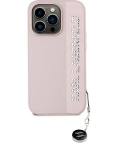 Karl Lagerfeld PU Saffiano Rhinestone Charm Case for iPhone 14 Pro Pink