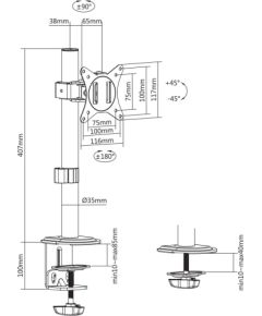 Maclean LCD monitor desk mount, VESA 75x75 and 100x100, 17-32" 9kg, MC-751N