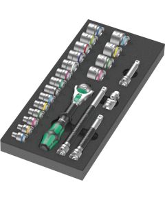 Wera 9721 foam tray 8000 B Zyklop ratchet 3/8" set 1, 23 pieces, tool set (black/grey, ratchet and socket set, in foam tray for workshop trolley)