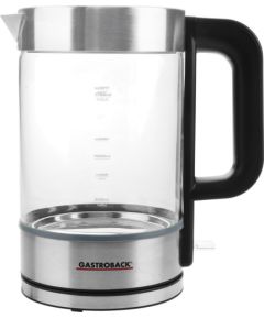 Tējkanna Gastroback Design Basic, 1.7 L, 3000 W, Stainless steel, Transparent, Glass, Stainless steel, Water level indicator, Overheat protection