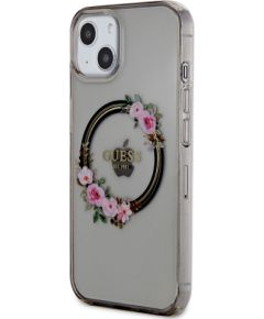 Guess PC|TPU Flowers Ring Glossy Logo MagSafe maciņš iPhone 13 melns