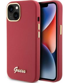 GUHCP15SSMBSLM Guess iPhone 15 6,1"  cietais maciņš ar uzrakstu, metāla logotipu un rāmi fuksija