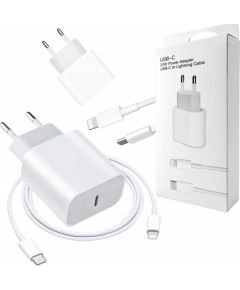 ECOBOX  ŁADOWARKA SIECIOWA 20W BIAŁA TYP-C PD  + KABEL IPHONE USB-C DO LIGHTNING BOX