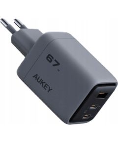 Wall Charger 67W 2xUSB-C, 1xUSB, PD GaN By Aukey Dark Grey