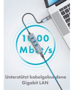 HUB USB Graugear 3x USB 3.0 Ports Type-A+ Gbit LAN retail