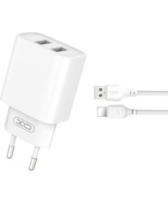 XO CE02C Mobilo telefonu lādētājs 2xUSB 2.1A  Lightning kabelis 1m