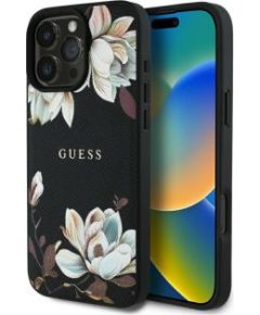 Guess -  Guess Grained Printed Flower         Pattern MagSafe for Apple iPhone 16 Pro Max Black
