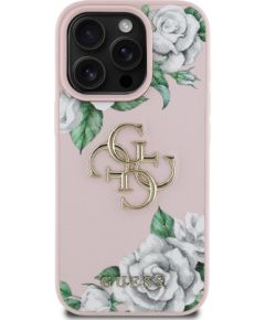 Guess PU Grained Roses 4G Metal Logo Case Aizsargapvalks priekš Apple iPhone 16 Pro