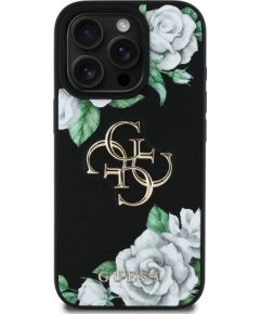 Guess PU Grained Roses 4G Metal Logo Case Aizsargapvalks priekš Apple iPhone 16 Pro