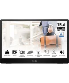 LCD Monitor MSI PRO MP161 E2U 15.6" Business Panel IPS 1920x1080 16:9 60Hz Matte Speakers Tilt Colour Black PROMP161E2U