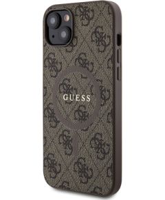 Guess PU Leather 4G Colored Ring MagSafe Case for iPhone 15 Plus Brown