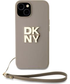 DKNY Apple  DKNY PU Leather Stack Logo Wrist Strap Case for iPhone 14 Beige