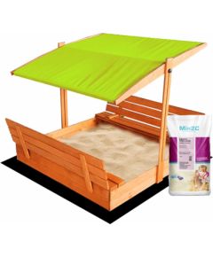 Impregnēta koka smilšu kaste ar zaļu jumtiņu un 300 kg smiltīm, 140x140 cm Smilšu kastes