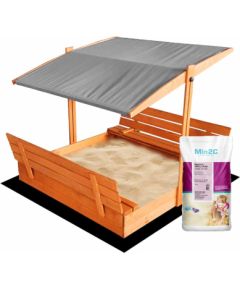 Impregnēta koka smilšu kaste ar pelēko jumtiņu un 250 kg smiltīm, 120x120 cm