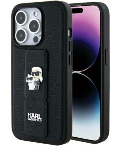 Karl Lagerfeld KLHCP13LGSAKCPK iPhone 13 Pro  melns cietais maciņš Gripstand Saffiano Karl&Choupette Pins
