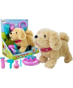 Leantoys Pluszowy Piesek na Smyczy na Baterie Kremowy Akcesoria