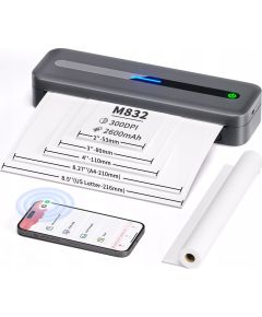 Pārnēsājams A4 termoprinteris bez tintes Bluetooth Ios/Android / Phomemo / M832 / Pelēks
