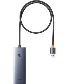 Baseus Sakabinātājs USB-A uz USB 3.0 4 porti + USB-C barošanas ports 50 cm, pelēks