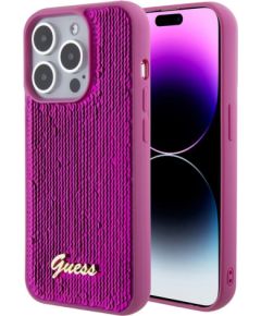 Guess -  Guess Sequin Script Logo Case for iPhone 15 Magenta