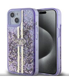Guess Apple  iPhone 15 PC/TPU Liquid Glitter Gold Stripe Case Purple