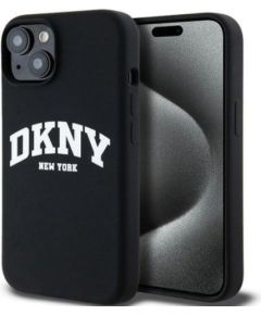 DKNY Apple  iPhone 15 hardcase Liquid Silicone White Printed Logo MagSafe Black
