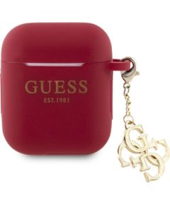 Guess Apple  Airpods 1/2 Case Silicone Classic Logo Gold With 4G Charm Magenta