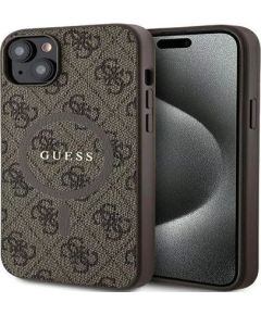 Guess Apple  iPhone 15 4G Collection Leather Metal Logo MagSafe Brown