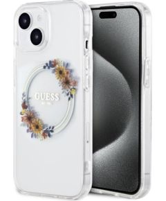 Guess Apple  iPhone 15 PC TPU Flowers Ring Glossy Logo MagSafe Transparent