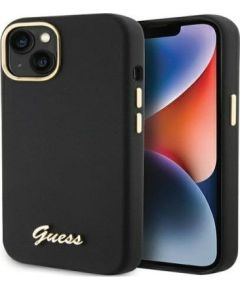 Guess Apple  iPhone 15 / 14 / 13 6.1 hardcase Silicone Script Metal Logo Black