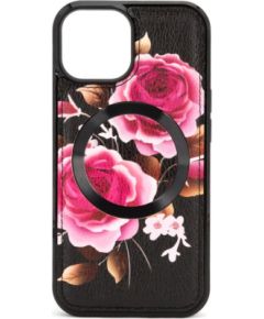 Evelatus Apple  iPhone 15 Leather Case Zipper Design Flower Black