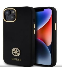 Guess Apple  iPhone 15 Liquid Silicone 4G Strass Metal Logo Case Black