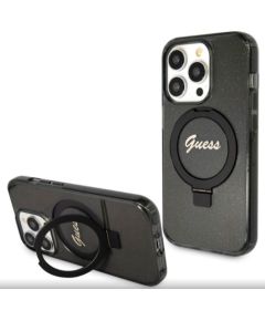 Guess Apple  iPhone 15 Pro IML Ring Stand Glitter MagSafe Case Black
