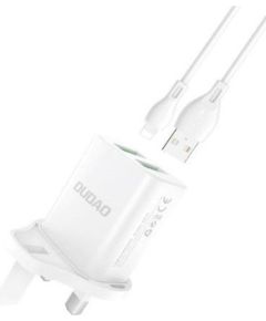 Dudao   Wall charger UK plug (United Kingdom) 2xUSB-A 2.4A white + USB-A cable - Lightning White