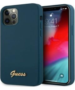 Guess Apple  iPhone 12 Pro Max 6.7 hardcase Metal Logo Script Blue
