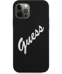Guess   iPhone 12 / 12 Pro Silicone Vintage Script Cover Black