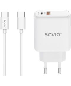 Lādētājs Savio Quick charger 30W with USB-C - USB-C cable