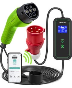 Qoltec Mobile EV Car Charger Adjustable 2in1 Type2 | 11kW | CEE 5 PIN | Wi-fi| LCD | 3 phases | Portable | Wallbox | 5m
